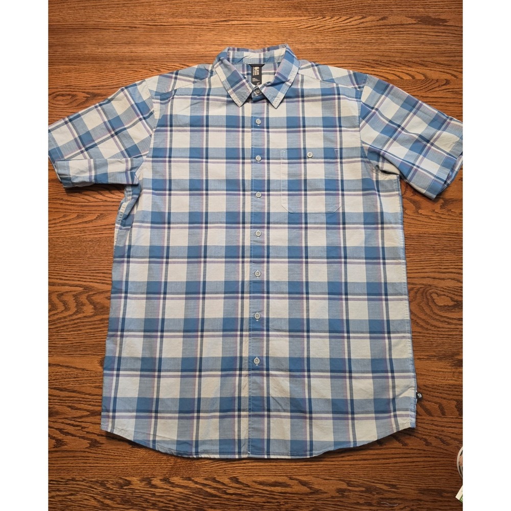 Mountain Hardwear Button Up Shirt Mens Size Large Tall Blue Plaid 100% Cotton